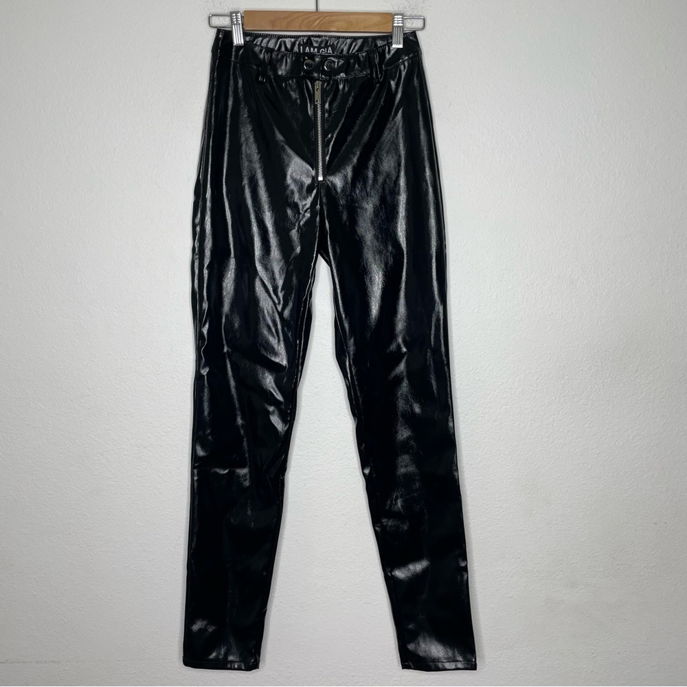 I.AM.GIA Nikole Black‎ Faux Leather Exposed Front Zip PVC Skinny Straight Pants - Picture 2 of 12